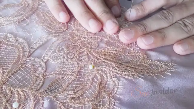 Stitching the lace in Place